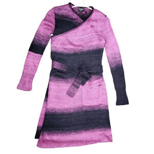 Bebe Removable Belted Black Fuschia Long Duster Cardigan Sweater Size Small
